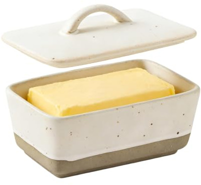 Butterdose Keramik mit Deckel für 350g Butter | Butterschale Porzellan für Küchentheke, Klassische Butterdose für alle gängigen Butter, Spülmaschinengeeignet
