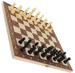YIXANNX Portable Chess Checkers Backgammon Game Chess Set Foldable Choice For Outings With Friends CHECKER PIECES INCLUDEDSet Includes Hand Crafted Wooden Pieces With Felted Bottom, Brown, S