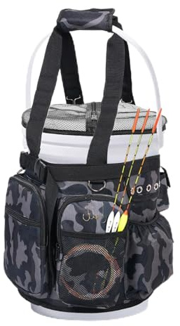 ATopoler Fishing Bucket Tool Organizer for 5-6 Gallon Buckets, Tool Bucket Bag with Sturdy Handle,Heavy Duty Fishing Tackle Bag with Waterproof Multi-Pockets for Accessories Storage