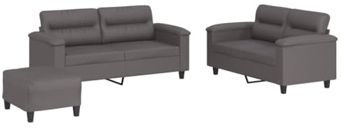 Mhdvray 3tlg. Sofa Set Kunstleder Grau 150/170x77x80 cm & Hocker 70x55x41 cm Eckcouch für kleine Räume