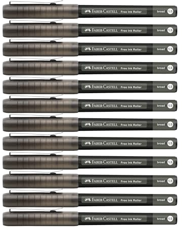 Faber-Castell - Tintenroller Free Ink Schwarz, 12 Stück | Dokumentenechter Rollerball mit 0,8 mm Spitze für flüssiges Schreiben und Notizen
