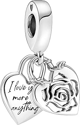 CHUOZI Rose Heart Padlock Dangle Charm 925 Sterling Silver Love Bead for Women European Bracelet Necklace (Love Lock Charm)