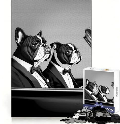 Pulp Fiction Bulldogs 1000-Teile-Puzzle für Teenager Puzzle-Erinnerung, Stressabbau, glatt geschnitten, künstlerisches Geschenk (38x26cm)