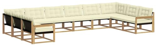 vidaXL Outdoor-Sofagarnitur mit Kissen 10 pcs Weiß und Creme, Gartenmöbel-Set, modernes modulares Sofa, langlebige Couch, ergonomisches Design, schicke Terrassen-Sitzmöbel