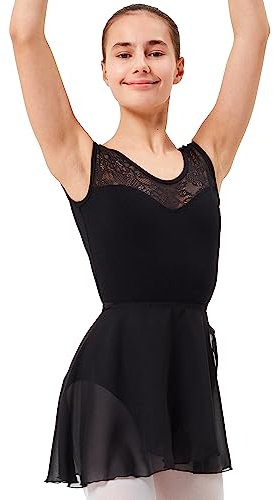 tanzmuster ® Wickelrock Mädchen Ballett - Emma - aus transparentem Chiffon - lockerluftiger Ballettrock zum Binden für Kinder in schwarz, Größe:104/110