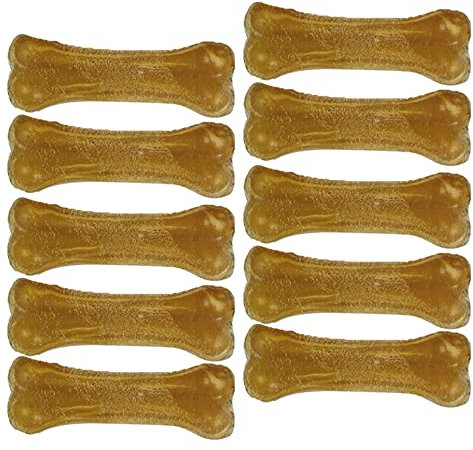 Schecker Kauknochen - 10Stk á 10cm 330g - aus gepresster Rinderhaut - 1. Wahl, schwere Qualität, sauber gepresst für kleine Hunde