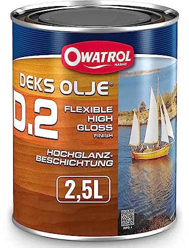 OWATROL D2 – 2,5 l – Barniz transparente brillante para madera tropical dura nueva y antigua al aire libre para puertas, paneles de madera, ventanas, muebles de jardín, puertas y barcos