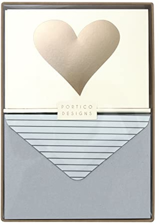 Portico Designs Goldfolien-Herz-Notizkarten-Set mit 10 passenden Umschlägen in Geschenkbox – innen blanko, Kartengröße 14,8 x 10,5 cm