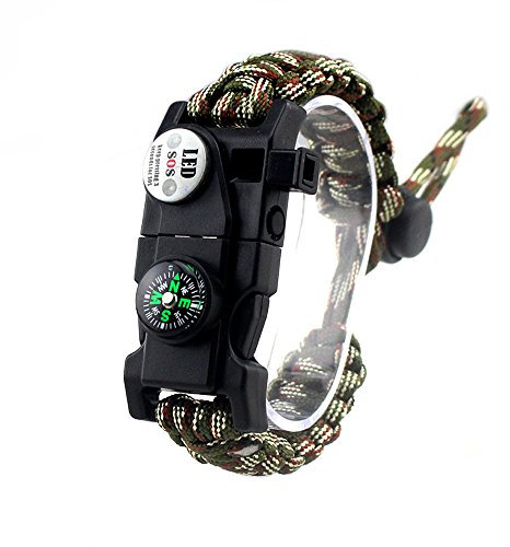 Adjustable Survival Bracelet, 7 Core Paracord 20 in 1 Emergency Sports Gear Set Outdoor Survival Kit with LED SOS Light, Compass, Rescue Whistle, Fire Starter Multi-Tool for Wild Adventures