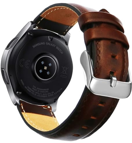 OTOPO Compatible Galaxy Watch 3/4 Strap, 22mm Quick Release Leather Replacement Wrist Strap for Samsung Galaxy Watch 46mm - Brown