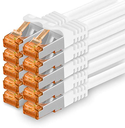 1aTTack.de 1,5m - Cat.7 Netzwerkkabel Weiß - 10 Stück Gigabit Ethernet LAN Kabel 10000 Mbit s Patchkabel Cat7 Kabel S FTP PIMF Schirmung LSZH Cat.7 Rohkabel Rj45 Stecker Cat 6a - 10 x 1,5 Meter