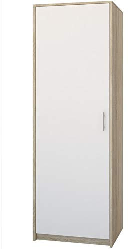 Framire U-42 Kleiderschrank in Sonoma Eiche mit Weiß, 1-türiger Kleiderschrank, Kleiderschrank mit Bar und Regal, Kleiderschrank für das Schlafzimmer, Wohnzimmer, Flur, 180 x 42 x 55 cm