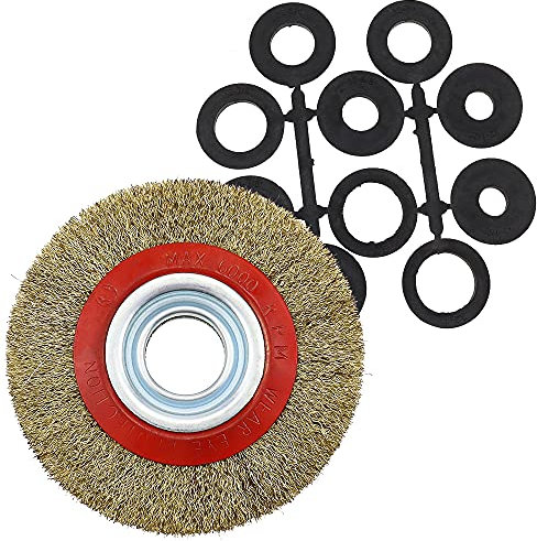 YPLonon Wheel Brush for Bench Grinder Crimped Wire Brush Steel Wire Coarse 150MM/6'' with 5 Sizes Shaft Washers Round Crimp Bevel Brush for Angle Grinder Derusting Cleaning and Surface Polishing