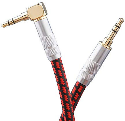 Primeda 3.5mm AUX Cable 9.8ft/3M - Audiophile Audio Cable, Right Angle 3.5mm Unbreakable and great for Car Smartphone,Tablet, Home Stereos, Laptop and More- Red