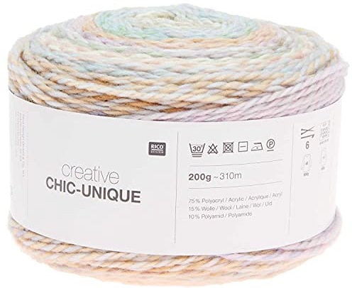 Rico Creative Chic-Unique #08, Farbverlaufswolle zum Häkeln oder Stricken, Bobbel Wolle Farbverlauf