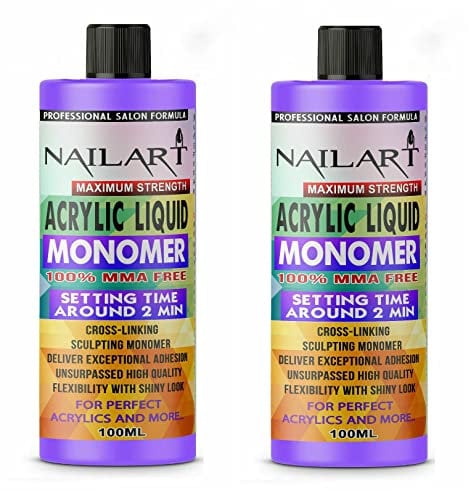 Nail Art 2 of 100ml Acrylic Liquid Monomer For Nails, Non-Yellowing, MMA Free, Medium Drying Time Easy-to-use Maximum Strength, PURPLE,200