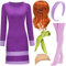HMPRT Halloween-Deluxe-Kostüm für Erwachsene, lila Minikleid, Schal, Stirnband, Oberschenkelhohe Socken und Perückenkappe, violett, X-Groß