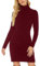 QUNERY Vestito Donna Invernale Elegante,Abito in Maglia Manica Lunga Collo Alto per Autunno,Vestiti Maglione Elasticizzato Casual A-Bordeaux L