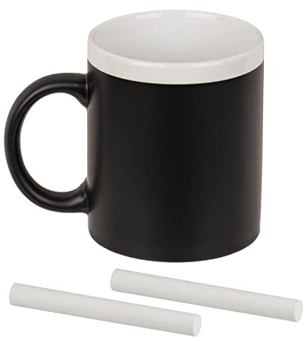 MIJOMA Kaffeetasse Kaffeebecher Teetasse mit Tafel-Funktion und 2x Kreide, Kreidebecher Tafelbecher mit Blackboard-Funktion zum individuell bemalen & beschreiben (schwarz-weiß)