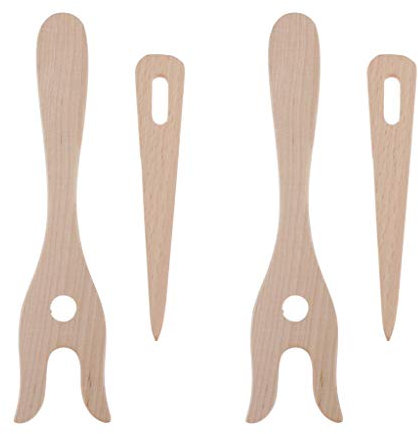 Sudemota jewelry making 4Pcs Wooden Lucet Knitting Fork and Big Eye Needle Set Kids Handmade Braider, Lucet Fork Cordmaking Braiding Weaving Tool for Knitters, Crocheters