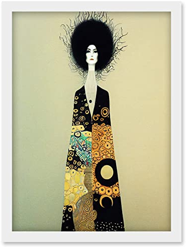 Wee Blue Coo Portrait of Beautiful Woman Gustav Klimt Style Dress Artwork Framed Wall Art Print A4