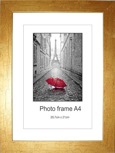 Cer-Plast Bilderrahmen, MDF Holzrahmen mit sicheres Plexiglas, Fotorahmen mit Passepartout zum Aufhängen Aufstellen, Vintage-Rahmen EU-Herstellung, Fotorahmen für Fotowand