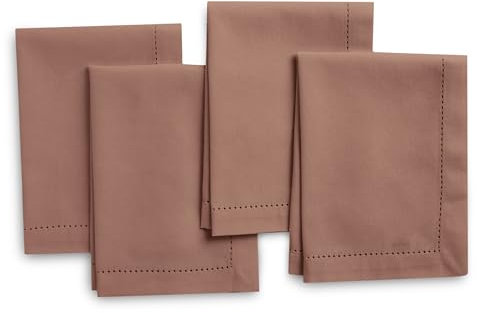 Encasa XO Stoffservietten Set von 4 | Reines Baumwolle mit Hohlsaum-Design | Bräunen | Quadratische Größe 43x43 cm | Tafelservietten – Waschmaschinenfest & Wiederverwendbar