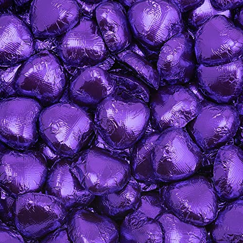 Italian Options Milk Chocolate Foiled Hearts, 200 Chocolates, Purple Foil