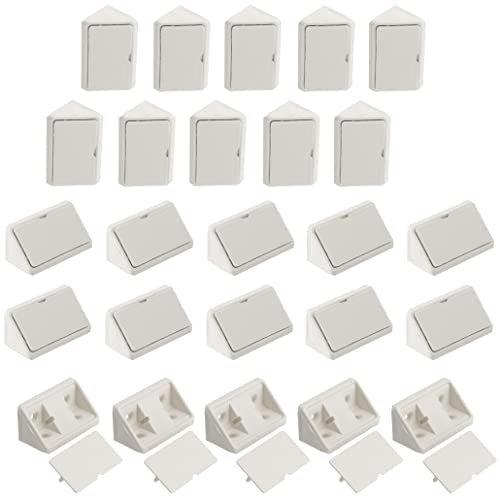 AERZETIX - C65770 - Lot de 25 équerres d'angle 42x27 mm en plastique avec couvercle - raccord d'assemblage de meuble - support étagères fixation panneaux armoire placard vis ébéniste - couleur blanc