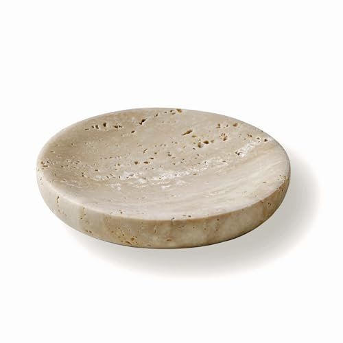 PHINILUX Porte-bijoux en marbre - Porte-savon, 10,2 x 10,2 x 1,8 cm (L x l x H) (Rosa Levanto) (Calacatta Viola) (Travertin beige)