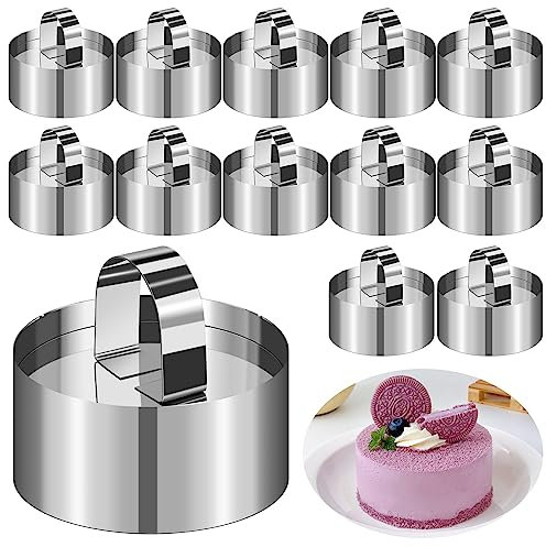 Dessertringe & Tortenring Klein, 12 Stück Speiseringe Edelstahl Kuchen Ringe Dessert Formen mit Pusher Burgerringe Mousseformen KuchenForm Törtchenform Backform für Kuchen DIY Dessert 8 cm (Runde)