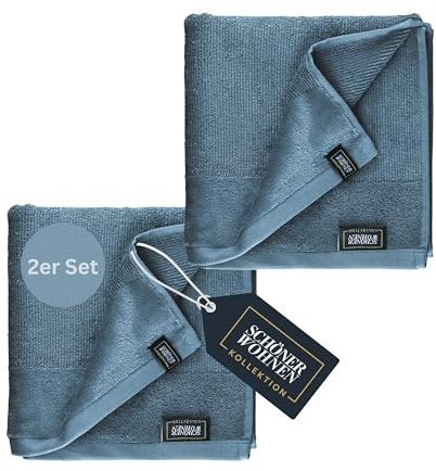 SCHÖNER WOHNEN Handtücher 70x140 blau - Frottee Handtücher Set 2er Pack - Handtuch Baumwolle Öko-Tex - groß, weich - Bad, Baby, Kinder & Fitnessstudio - schnelltrocknend - Gym Handtuch