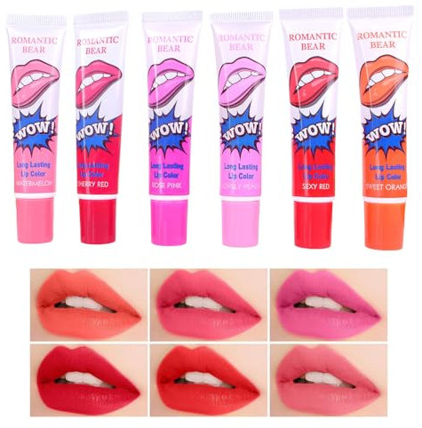 FCSNJH 6 Farben Lip Tattoo, Easy Peel Offlip Stain, Peel Off Lipstick, Lipgloss, Peel Off Lipstick, Lippenstift Set, Lip Tint, Lippen Stain, Farben Lippenglanz Lippenstift, Für Frauen Mädchen