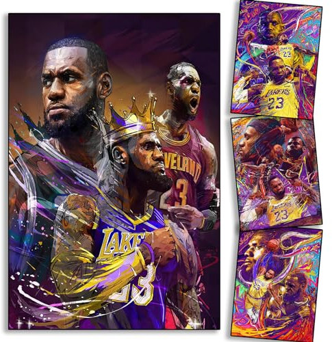 dalouh LeBron Poster James Basketball Leinwand Poster Wandkunst Druck Set mit 4 Geschenken für Jungen Wohnzimmer Schlafzimmer Dekor ungerahmt 20,3 x 30,5 cm