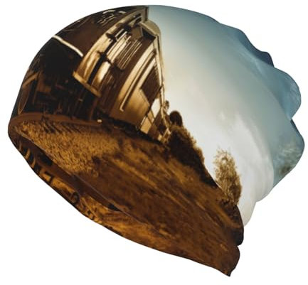 ESASAM Vielseitige Beanie-Mütze mit Zug- und Eisenbahn-Aufdruck, multifunktionales Halstuch und Beanie-Kombination, Schwarz , Einheitsgröße