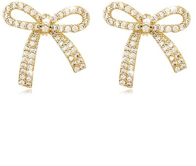 Nayyana 14K Gold funkelnde Schleife Ohrringe, Strass Kette Quaste Ohrring Kristall Fee Tropfen Schmuck Geschenke für Sie, Ohrring Ohrstecker Schmuck Schleife Ohrringe für Frauen