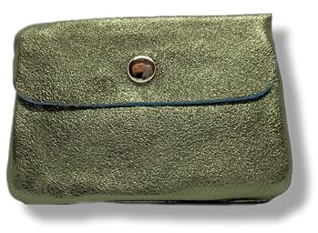 Générique Porte Monnaie Femme Cuir irisé, Cuir metalisé,Porte Carte Cuir Brillant, Cuir veritable,3 Compartiments,Etui RFID (Kaki)