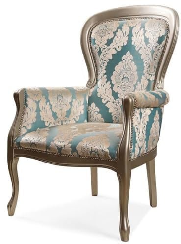 Casa Padrino Luxus Barock Sessel Türkis/Silber - Barockstil Wohnzimmer Sessel mit elegantem Muster - Barock Wohnzimmer Möbel - Edel & Prunkvoll