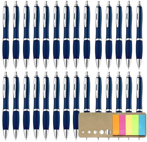 Libetui 50er Pack ergonomische Kugelschreiber Set Kulli blauschreibend rutschfeste Griffzone Großraumine Blau Kuli Haushalt Büro Schule Gehäuse Dunkelblau Navy