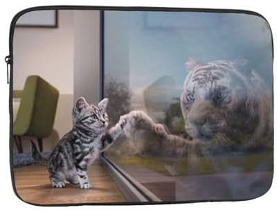 Laptop-Schutzhülle, Motiv: Katze und Reflexion, Tiger, bedruckt, 38,1 cm (15 Zoll), stoßfest, für Damen und Herren