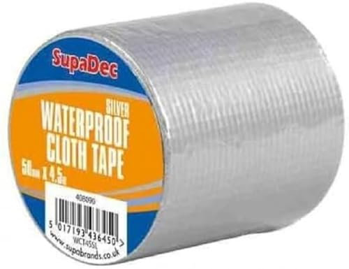 SupaDec Waterproof Cloth Tape Carpet Gaffer Super Sticky DIY Decorating 48mm x 4.5m Ultra Strong Heavy Duty Multi-Purpose Self Adhesive Repair Duct Tapes Use For Plastic Metal Glass Wood (Silver)