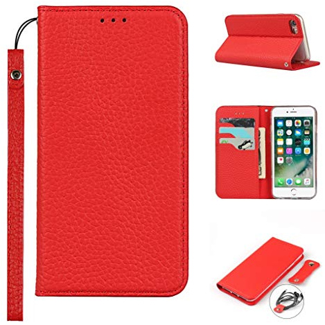 CAVOR HandyHülle kompatibel mit iPhone 7 Plus/8 Plus Hülle,Flip Echtleder Geldbörse Handyhülle,[3 Kartenfächer][Magnetisch][RFID Blocker] Klapphülle - Rot