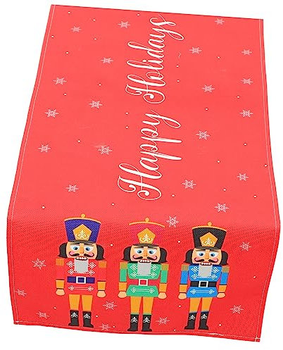 COLLBATH Walnuss-Soldat-Tischläufer Tischdekoration Nussknacker weihnachtsmotiv weihnachtsessen Outdoor-Dekor Winterurlaub Tischläufer Dekoration für den Schreibtisch zu Hause Polyester