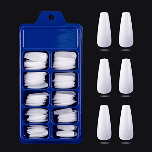 100Pcs Coffin Ballerina False Nail Tips Full Cover Ballerina Nail Tips Press on Nails Extension Fake Nails Short Gel Tips 10 Sizes DIY Acrylic Nail Art for Women (White)