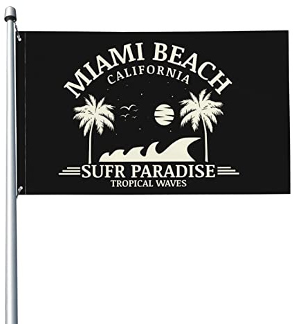 Garten Flagge Miami Beach, Kalifornien, Surfparadies, Tropische Wellen 90X150Cm Dekorative Fahnen Wind Und Regenfeste Yard Sign Verblassen Beständig Saison Flagge Décor Für Lawn Veranda Festival