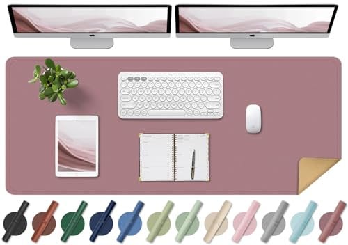 Large Desk Pad - Dual-Sided Cork & Leather Desk Pad, Mouse and Keyboard Mat, Easy Clean Computer Mat, Non-Slip Desk Protector Mat, Office Desk Mat and Laptop Mat for Desk (Purple Pink, 140x43CM)