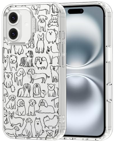 MOSNOVO Case for iPhone 16, [Buffertech 6.6ft Military-Grade Drop Protection] [Anti Peel Off Tech] Clear TPU Bumper Phone Case Cover Design - Doodle Dog