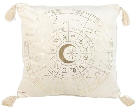 Something Different Kissen mit Astrologie-Rad, quadratisch, gefüllt, 35 x 35 cm, cremefarben / goldfarben, Weiß/Gold, 35 cm x 35 cm