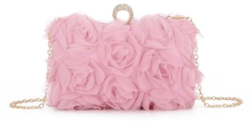 Syrads floreale pochette borse per le donne estate sera frizioni formale con catena staccabile per matrimonio,Rosa