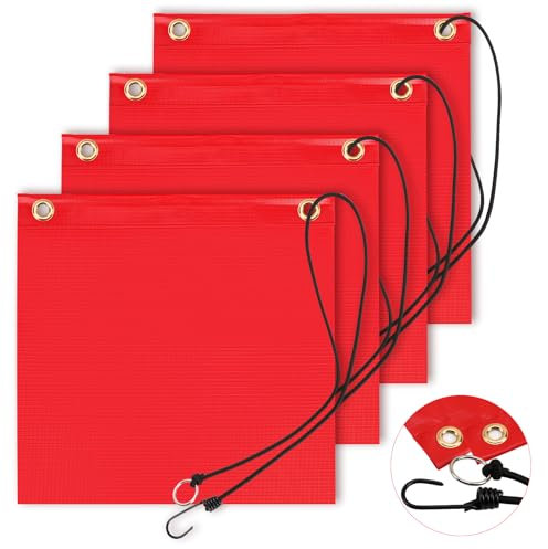 4 Stück Rote Warnflagge 30x30cm Nach Stvo Für Anhänger, Transport, Fahrradanhänger, Boot, Auto - Fahne Mit Gummiseil Und Kupferschnallen